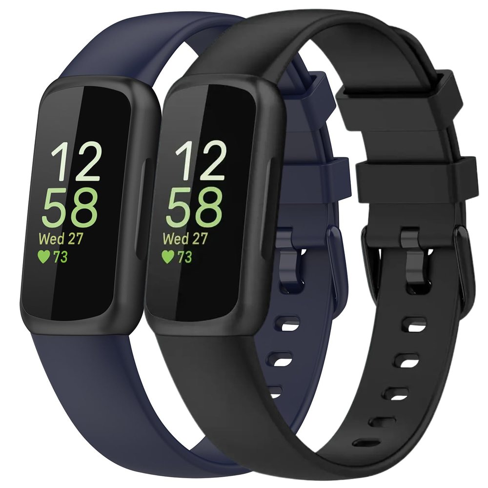 2 Pack Compatible with Fitbit Inspire 3 Bands, 15.4mm Width Soft Silicone Adjustable Sport Replacement Band for Women Men (Black/Navy Blue, Large)