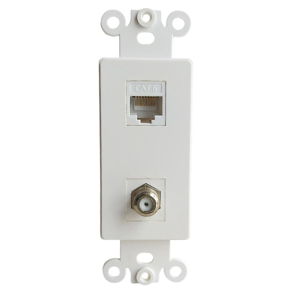 CAT6 Ethernet Coax Decorator Insert Wall Plate Female to Female - Coaxial CAT 6 RJ45 Keystone Jack Faceplate for Decorator Wallplate