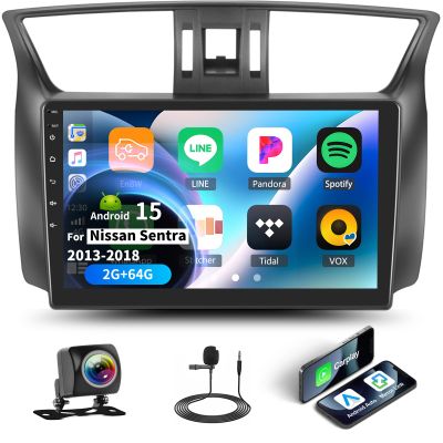 2G+64G Android 15 Car Stereo for Nissan Sentra 2013-2018 with Wireless Carplay Android Auto,10.1 Touchscreen Car Radio with Mirror Link WiFi/GPS Navigation Bluetooth FM/RDS SWC+Rear Camera