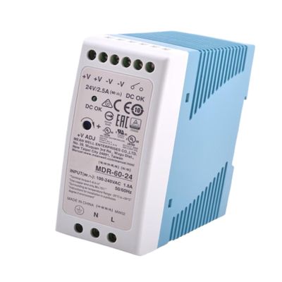 MDR-60-24 24V 2.5A 60W Switching Power Supply with Wide 85-264VAC Input, Adjustable Output for Industrial Equipment & Automation Systems