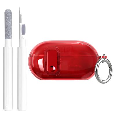 Aircawin for Beats Solo Buds Case Clear with Secure Lock 2024,Shockproof Soft Transparent TPU for Beat Solo Buds Cover with Keychain and Cleaning Pen for Girl Men Women-Red