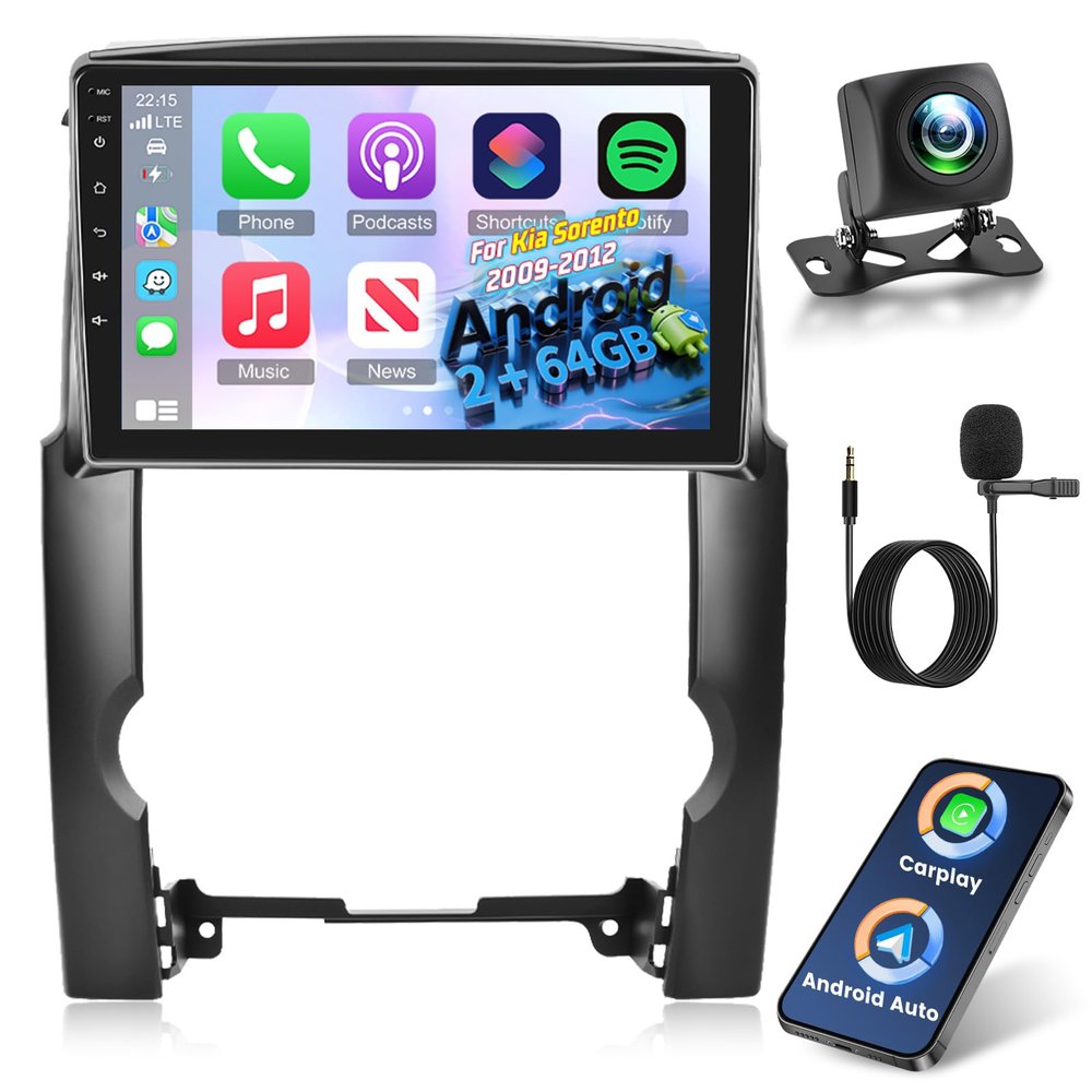 [2+64G] NHOPEEW Car Radio for Kia Sorento 2009-2012 - Wireless Carplay and Android Auto - 10 Inch Touch Screen Android Car Stereo - DSP/WiFi/GPS/SWC/Bluetooth/Mirror Link + AHD Backup Camera