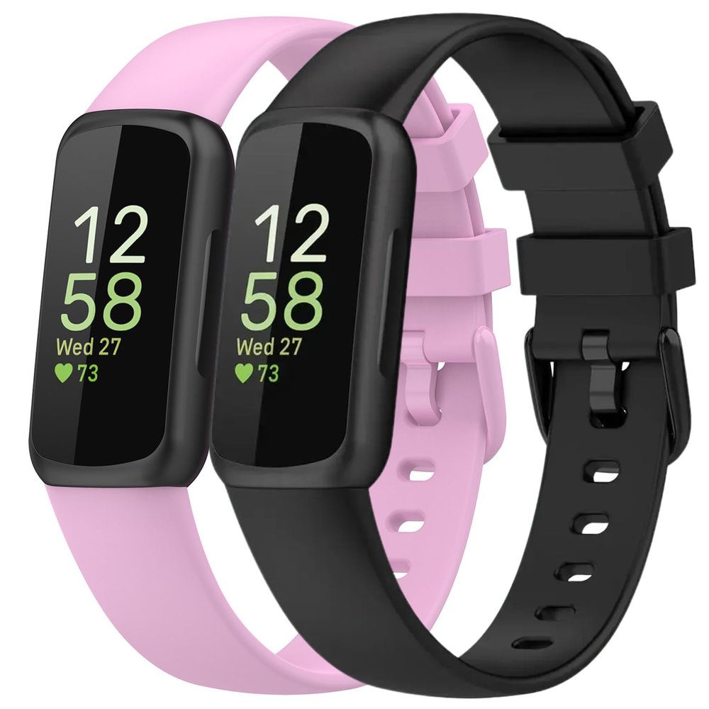 2 Pack Compatible with Fitbit Inspire 3 Bands, 15.4mm Width Soft Silicone Adjustable Sport Replacement Band for Women Men (Black/Lilac, Large)