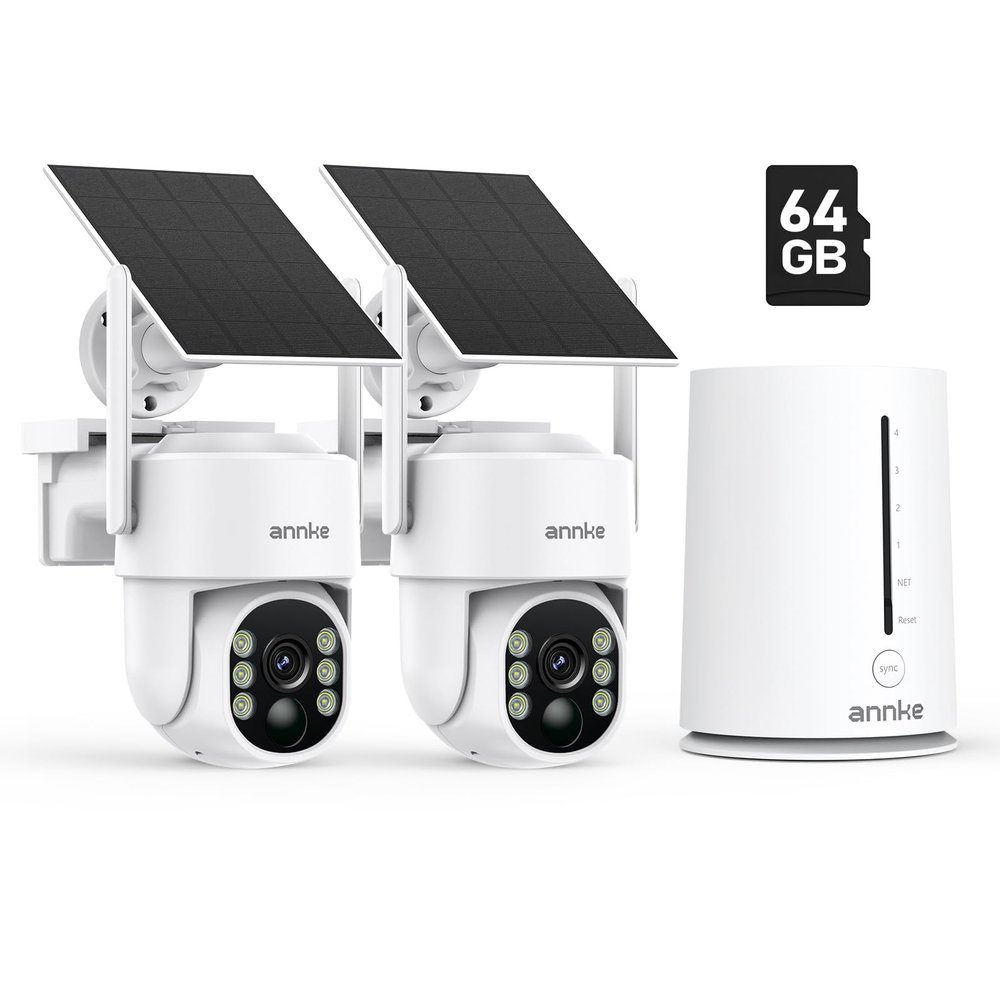 ANNKE 2.5K Wireless Security Camera Outdoor, 5MP 2-Cam Kit Solar Surveillance System, PIR Human Detection, 360 Pan&Tilt, Compatible with Alexa, Color Night Vision, No Monthly Fee, 64GB Memory Card