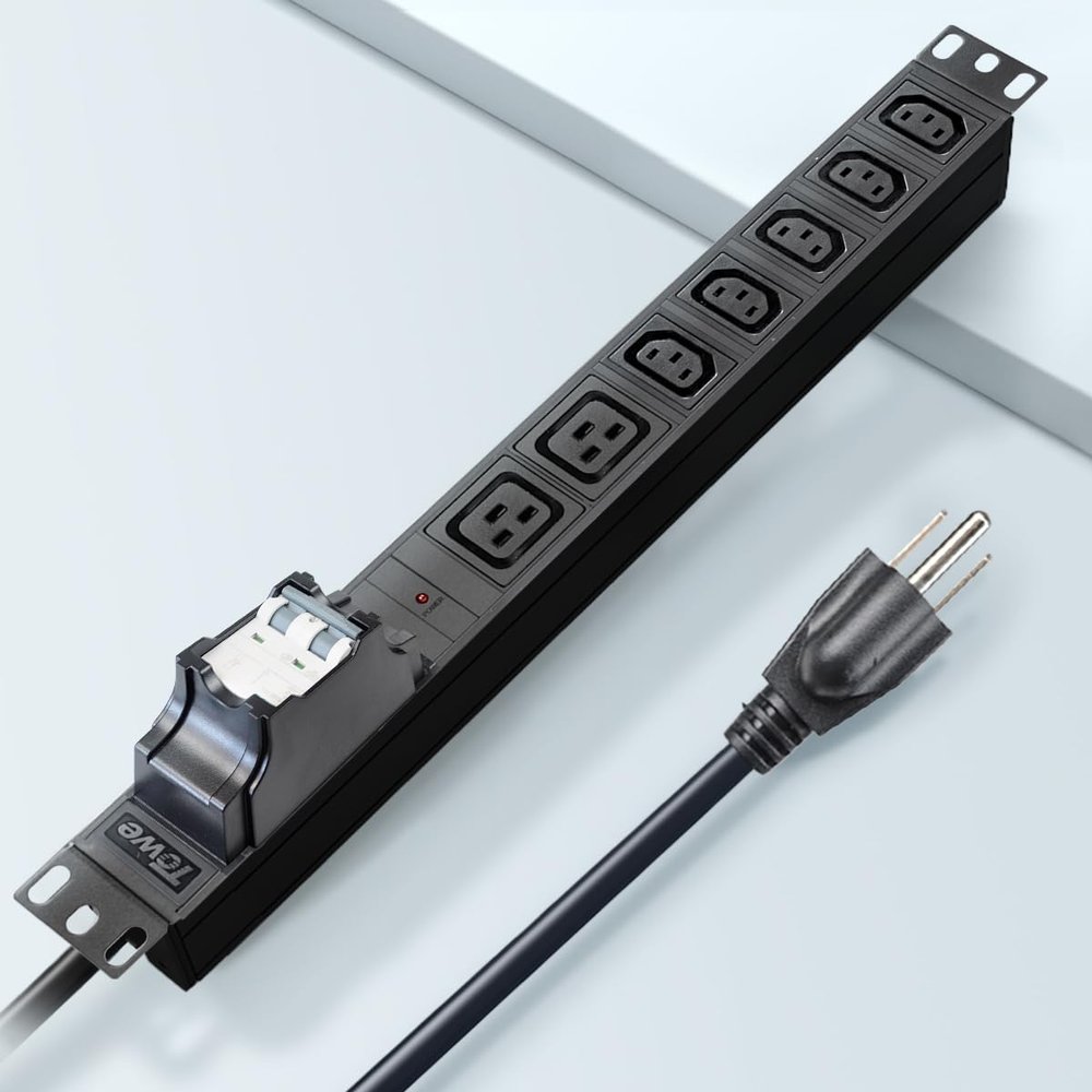 2 Outlet IEC C19 Metal & 5 C13 Wall Mount Heavy Duty Wide Spaced Long Power Strip with Air Switch &10FT Plug Cable16A Rack Mountable PDU/Data Center Power Distribution