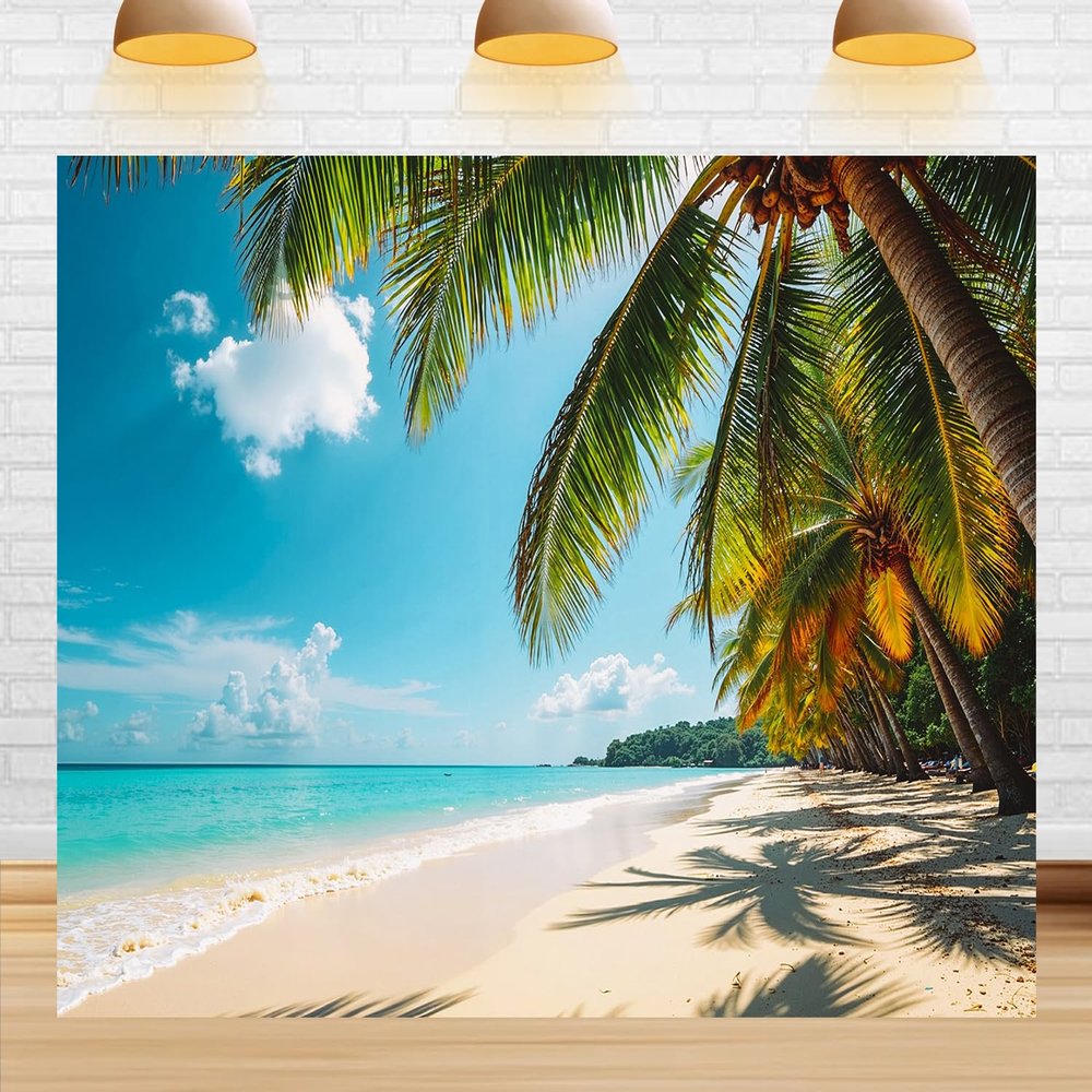 10X8ft Summer sea Backdrop Tropical Beach Vacation Beach Photo Backdrop Blue Sky and Sunshine Theme Party Photography Backdrops Decorations