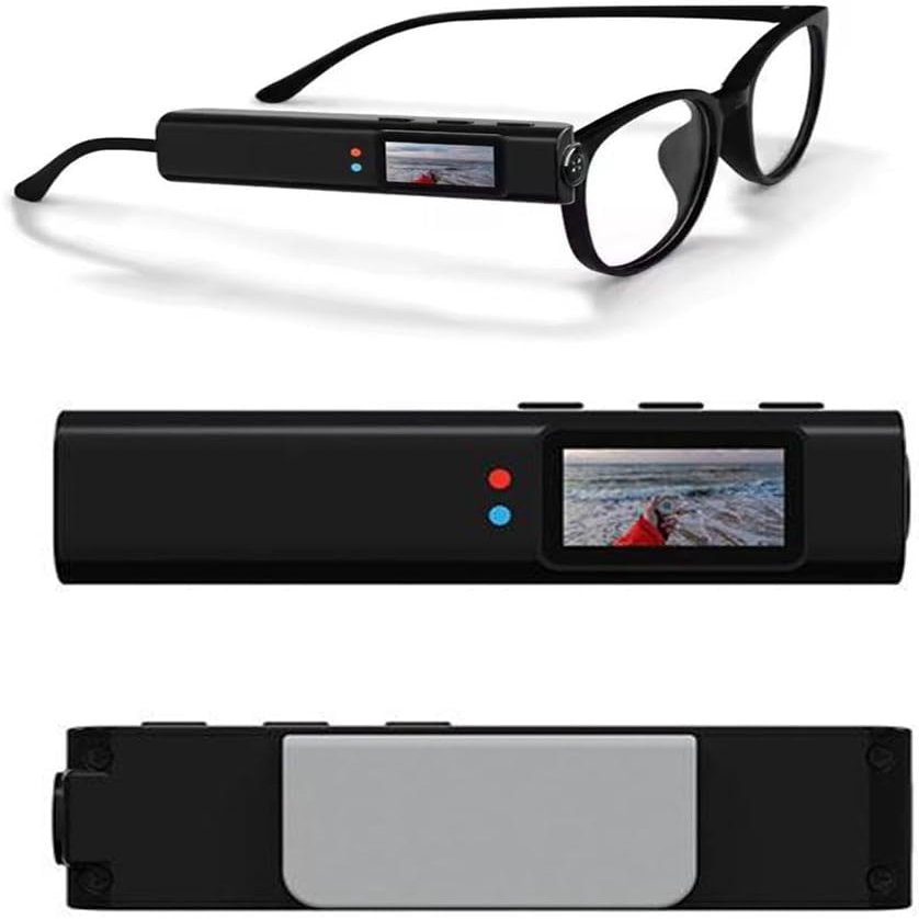 High-Resolution 2.7K Wearable Camera, Portable Small Digital Video Body Cameras, Head Mounted Sports Video Recording Camera Glasses for Travelers/Business (Black 1pcs Without Glasses)