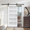 84" H x 48" W 5 Lites White Wood Glass Sliding Barn Doors with Installation Hardware Kit Primed Surface view 1