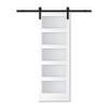 84" H x 48" W 5 Lites White Wood Glass Sliding Barn Doors with Installation Hardware Kit Primed Surface view 3