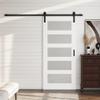 80" H x 36" W 5 Lites White Wood Glass Sliding Barn Doors with Installation Hardware Kit Primed Surface view 2
