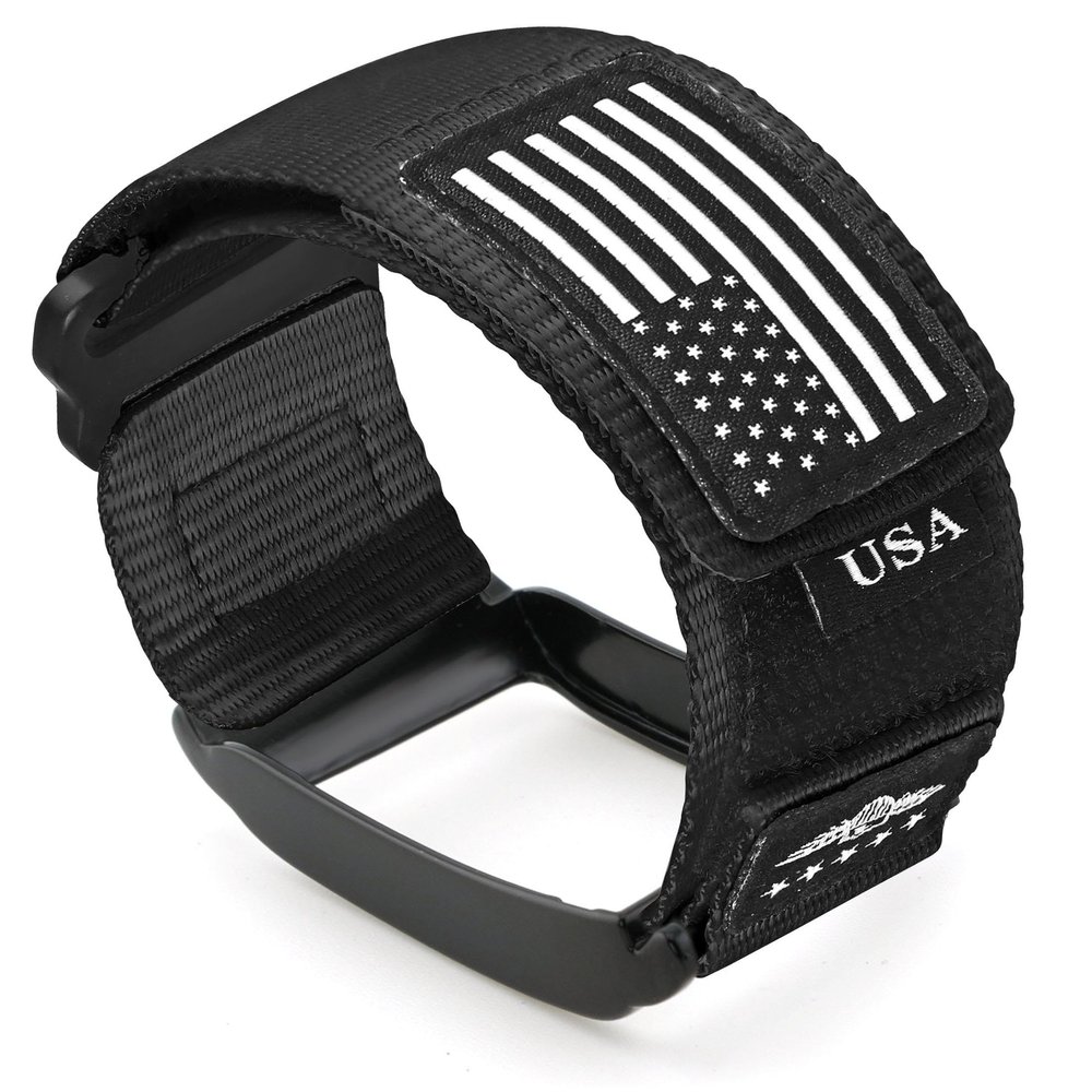 Abanen Rugged Nylon Sport Wristband with Alloy Bumper Compatible with Whoop 4.0, Sport Strap with Stars-Stripes Flag for Whoop 4.0 Band (Black)