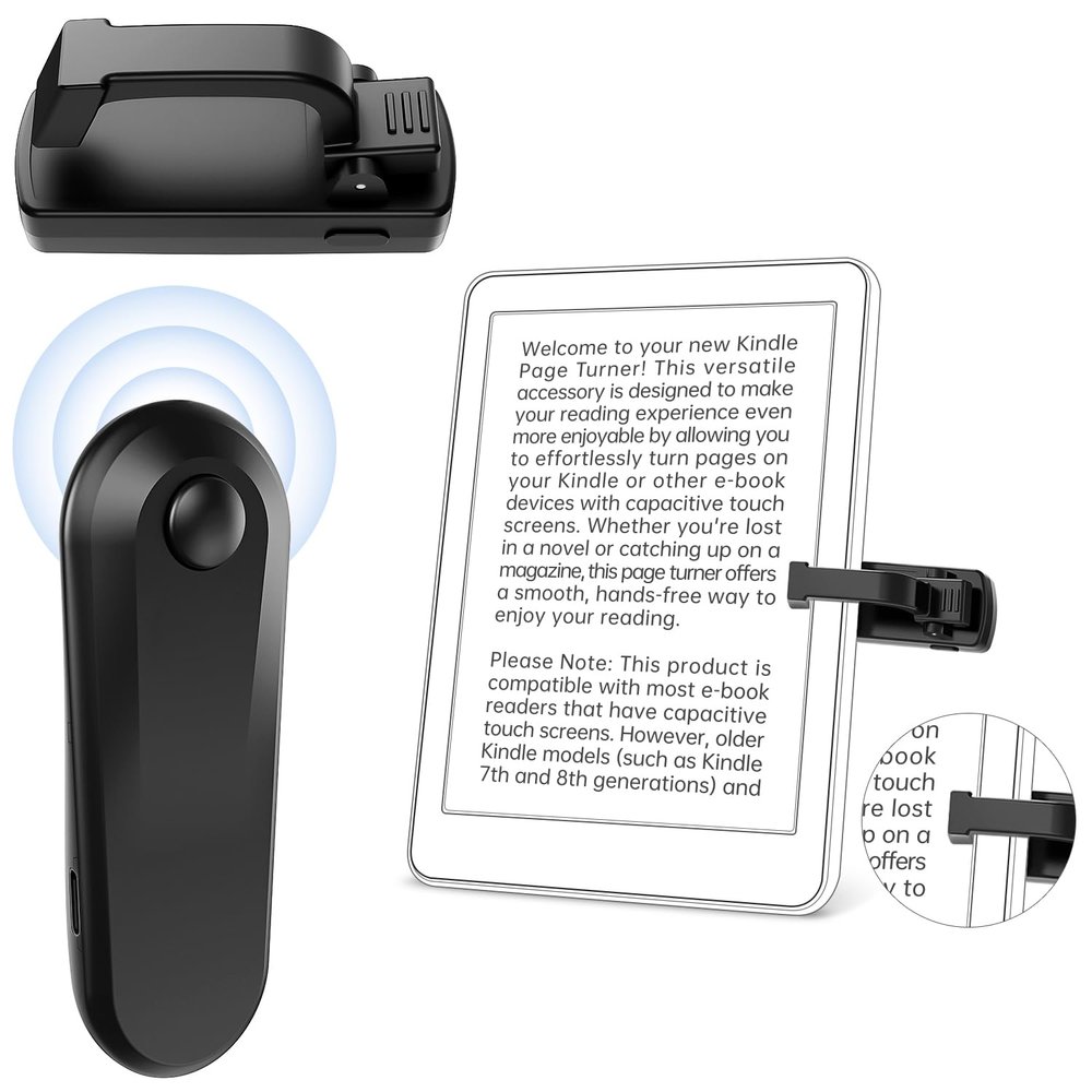TeoTeeo First No Text Blocking Remote Control Page Turner for Kindle Paperwhite,Silent Clicker Page Turner,Kindle Accessories for iPad/Tablets(Just Reading),Camera & Selfie Shutter
