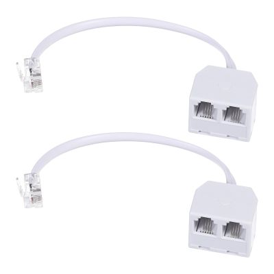 SynHHergyx 2 Pack Two Way Telephone Splitters RJ11 Male to Dual Female Cable 6P4C Phone Splitter for Landline Suitable for Telephone, Fax Machine, White