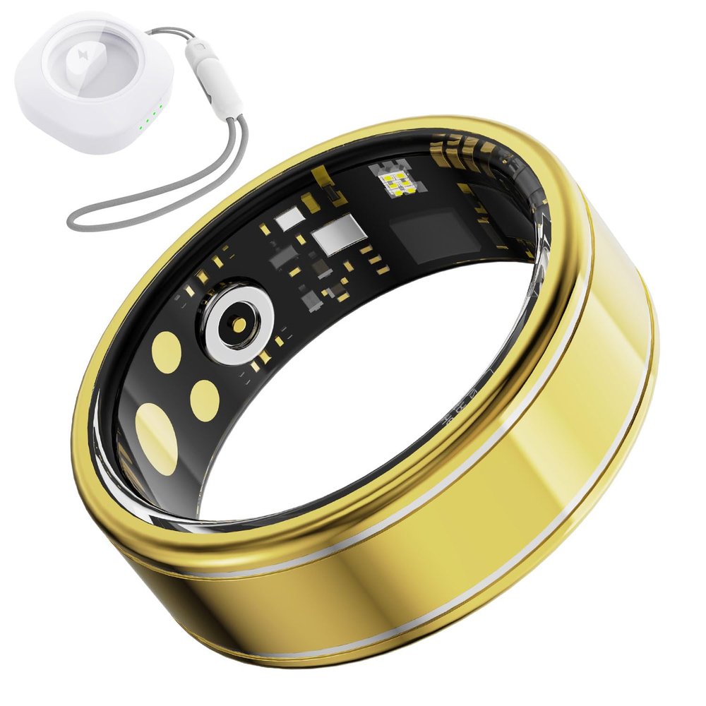 Anarow Health Fitness Tracker Ring for Women Men  Smart Ring with Heart Rate, SpO2, Blood Pressure, Sleep Monitoring with Charging Case,Remote Photography, Family Care, No Subscription Fee (Gold 11)