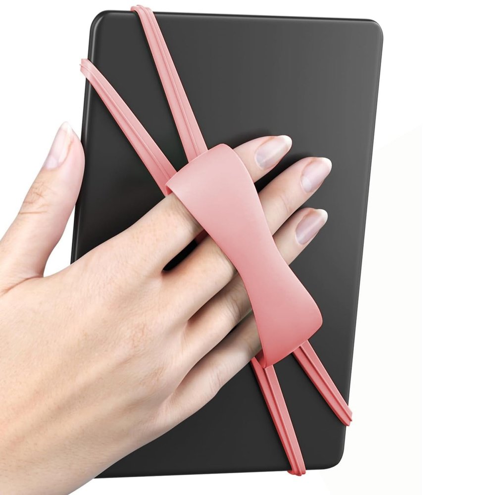 Goodliest Silicone Hand Strap for Kindle Tablets Universal High Elasticity Secure Lightweight E-Book Reader Finger Handle Grip Holder for Kindle Accessories Pink