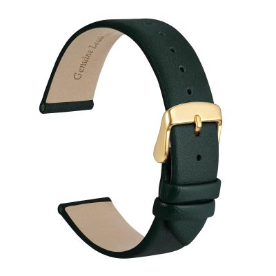HMFang Elegant Watch Band Genuine Leather 8mm 10mm 12mm 14mm 16mm 18mm 20mm 22mm Replacement Straps For Women Ladies Bracelet(Dark Green-Gold,10mm)