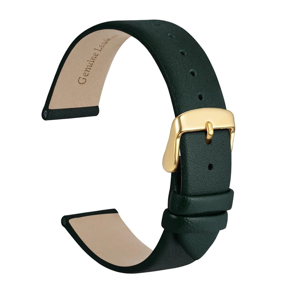 HMFang Elegant Watch Band Genuine Leather 8mm 10mm 12mm 14mm 16mm 18mm 20mm 22mm Replacement Straps For Women Ladies Bracelet(Dark Green-Gold,10mm)