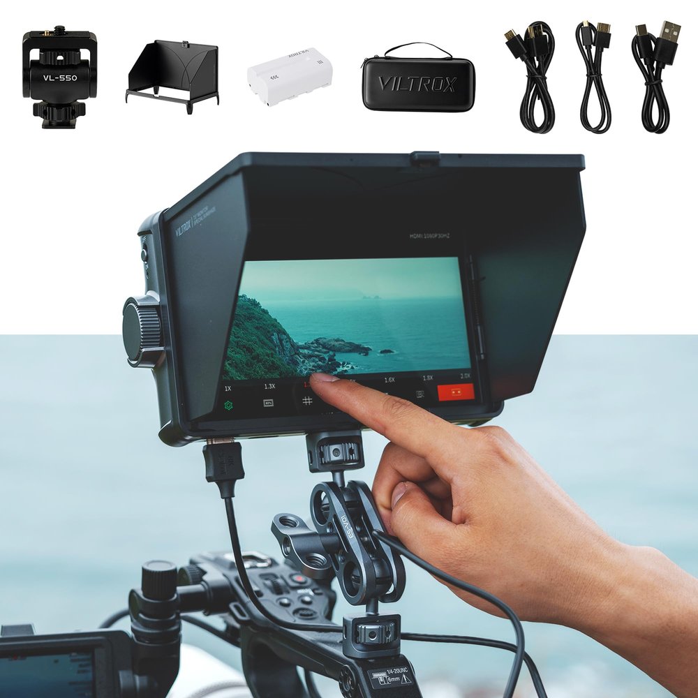VILTROX DC-A1 Camera Monitor, 7inch 2800nits Ultra Bright Touchscreen Field Monitor with Full HD 1920x1080, HDMI 2.0 in/Out, Custom LUT, Histogram, Waveform, Sunshade, for Video Shooting