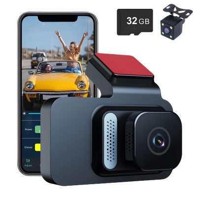 1080P WiFi Dual Dash Cam with Night Vision, Dashcam Front and Rearr Camera for Cars, Dual Dashcams Built-in WiFi, 24 Hours Parking Monitor, Loop Recording (32G Version)