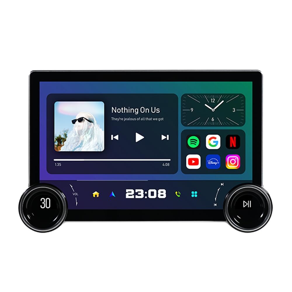 11.8" 4+64GB Wireless Double Din Car Stereo Apple Carplay Radio Screen for Car Audio Receivers, Bluetooth 5.3 Car Play Android Auto Touchscreen, Backup Camera, SWC, FM/AM