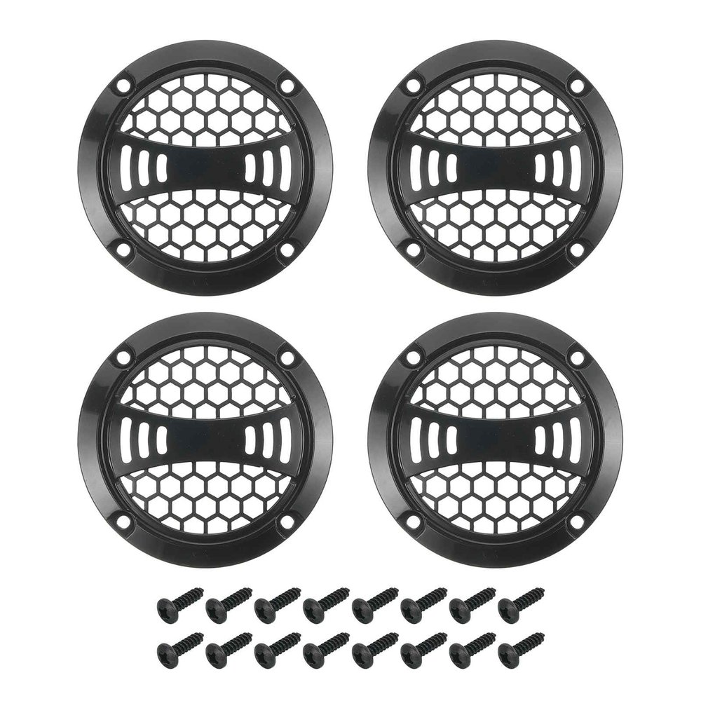 MECCANIXITY 4 Pcs 2inch Black Speaker Grill Mesh Plastic Woofer Guard Protector Dust Cover Black Decorative Circle Plastic Frame with Screws for Home Audio Car Speaker Replacement