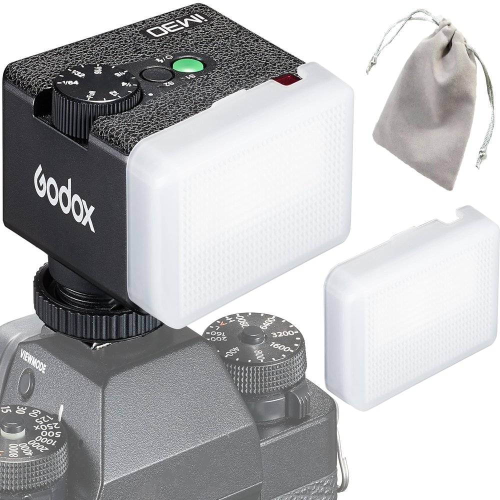 Godox iM30 Mini Flash Camera Flash with Diffuser, GN 15,7 Power Levels,CCT 6500K200K,Manual Flash Speedlite for Canon/Sony zv1/Sony zve10 /Ricoh gr3/Nikon/Fuji f1-230 Full-Power Flashes/3.6S Recycle
