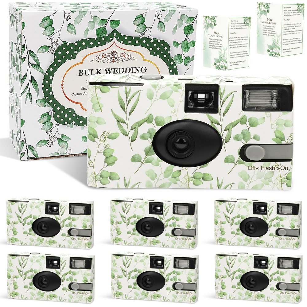 Entallor 6 Pack Disposable Cameras Bulk for Wedding, Eucalyptus Single-Use 35mm Film Disposable Camera with Flash, ISO 400 17 Exposures for Outdoor Travel Gathering Anniversary Birthday Party Supply