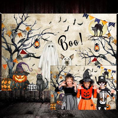 10X10ft Halloween Photo Backdrop Photography Background, Happy Birthday Horror Scream Boo Ghost Dog Pumpkins Backdrops Photo Booth Prop Decorations Banner Balloons Wall Decor Tablecloth