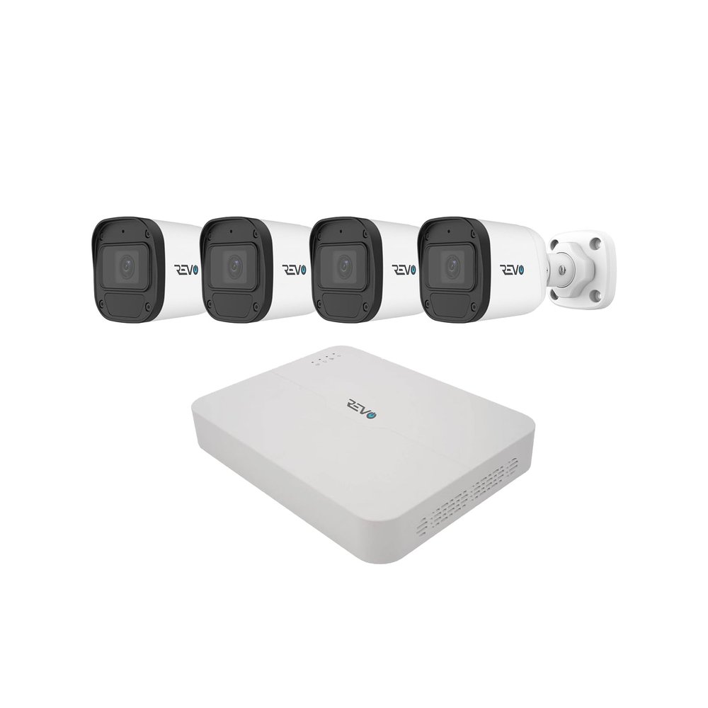 Revo Ultra Blue Series 4CH 4K POE H.265 NVR, 1TB & 4X 5 Megapixel Indoor/Outdoor IR Cameras with Built-in Mic Remote Access Via Pc, Mac & Phone (No Monthly Fees)