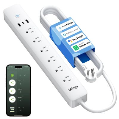 GHome Smart Power Strip, WiFi Surge Protector with 6 Individually Controlled Outlets, 3 USB Ports (2 USB-A and 1 USB-C), Compatible with Alexa & Google Home, Flat Plug, for Home Office