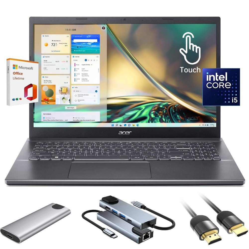 acer Aspire 5 Laptop,15.6" FHD IPS Touchscreen Laptop PC for Student & Business,Intel Core i5-13420H, 8GB LPDDR5 RAM, 512GB SSD, Webcam, Wi-Fi 6, HDMI,w/Accessory, with Lifetime Office Win 11 Home