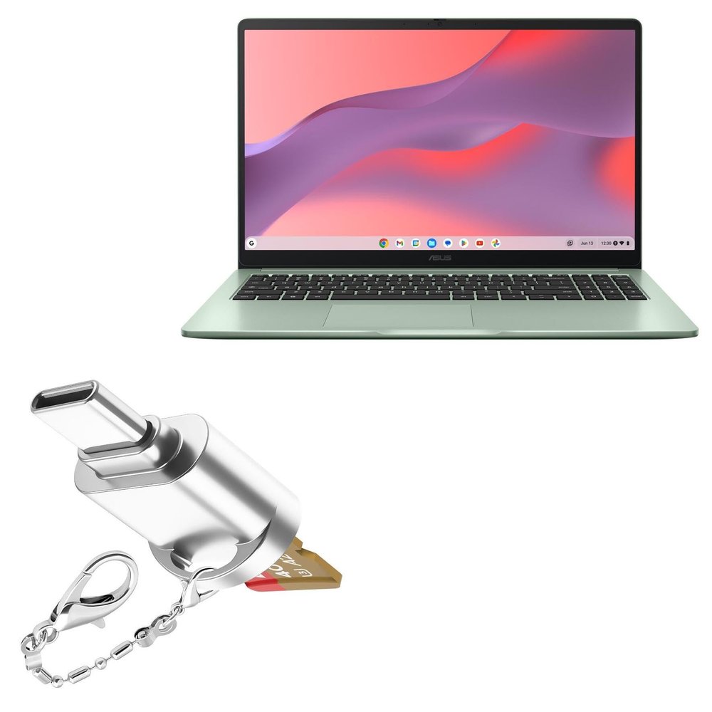BoxWave Adapter Compatible with ASUS Chromebook (CX15) Model CX1505CKA (15.6 in) - Micro SD Card miniReader, USB Type-C OTG Reader USB3.0 Adapter Keychain - Metallic Silver