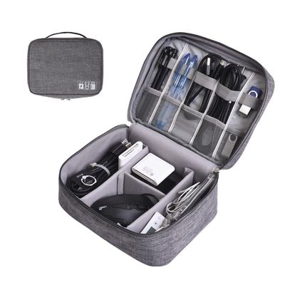 TEHAUX Data Cable Storage Bag Separate Zones Electronics Organizer Pouch for Powerbank Headphones Usb Travel Grey