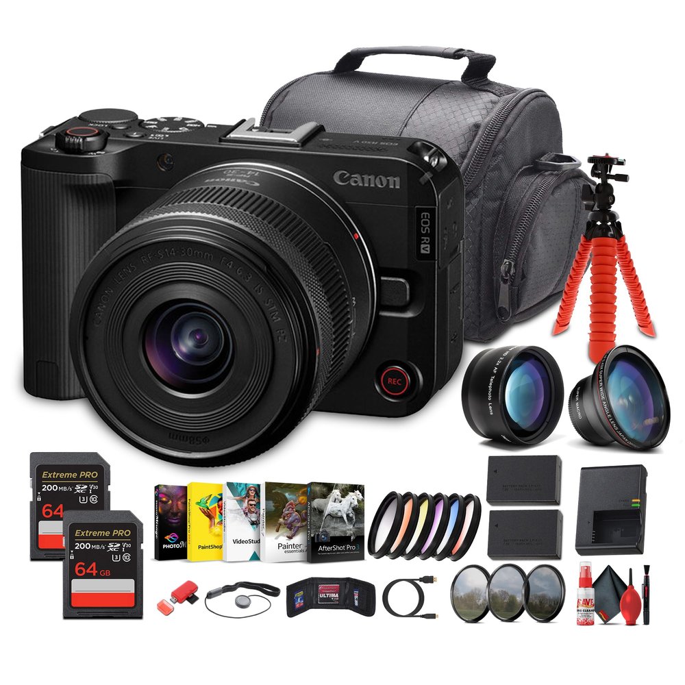 Canon EOS R50 V Camera + 1430mm Power Zoom Lens (6895C012) | 24.2MP APS-C | 4K60p Video | Flip Screen | All-in-One Vlogging for Creators + Photo Software + 64GB Card + More