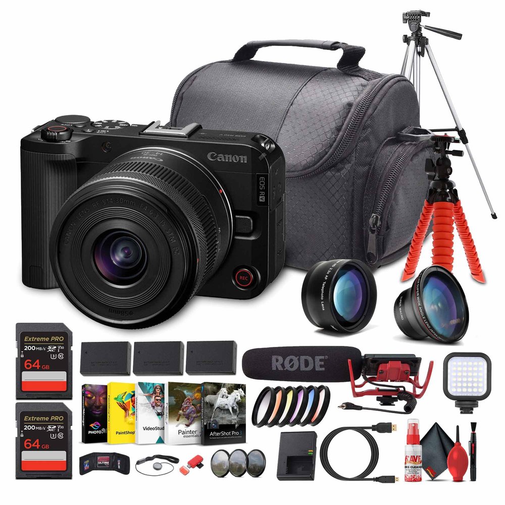 Canon EOS R50 V Camera + 1430mm Power Zoom Lens (6895C012) | 24.2MP APS-C | 4K60p Video | Flip Screen | All-in-One Vlogging for Creators + Mic + Tripod + More