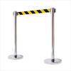 12 in. Flat Base Mirror Post Retractable Belt Stanchion - 6.5 ft. Safety Stripe Belt view 1