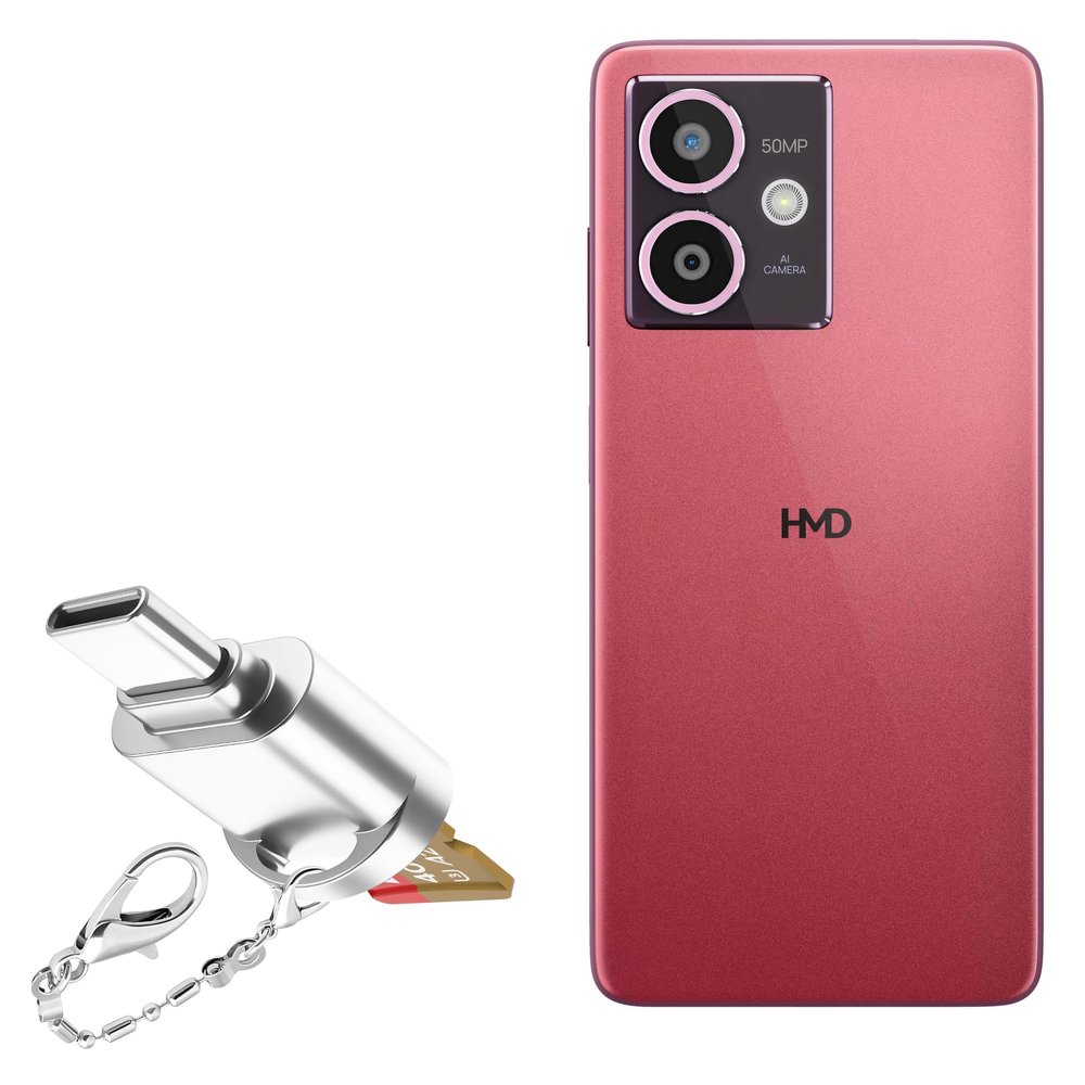 BoxWave Adapter Compatible with HMD Crest 5G - Micro SD Card miniReader, USB Type-C OTG Reader USB3.0 Adapter Keychain - Metallic Silver