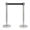 14 in. Flat Base Satin Stainless Post & Cover Retractable Belt Stanchion - 6.5 ft. Black Belt view 1