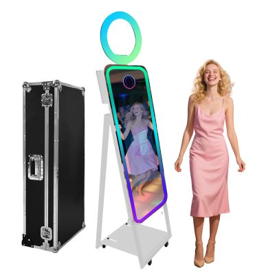 40'' Magic Mirror Photo Booth,21.5'' Interactive Touch Screen,Built-in Mini PC,RGB Light and Sharing for Event Party Wedding Rental (White, Photo Booth Machine)