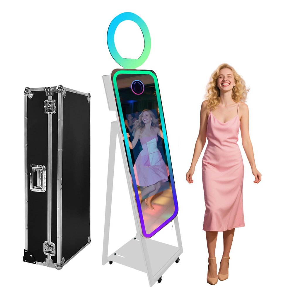 40'' Magic Mirror Photo Booth,21.5'' Interactive Touch Screen,Built-in Mini PC,RGB Light and Sharing for Event Party Wedding Rental (White, Photo Booth Machine)