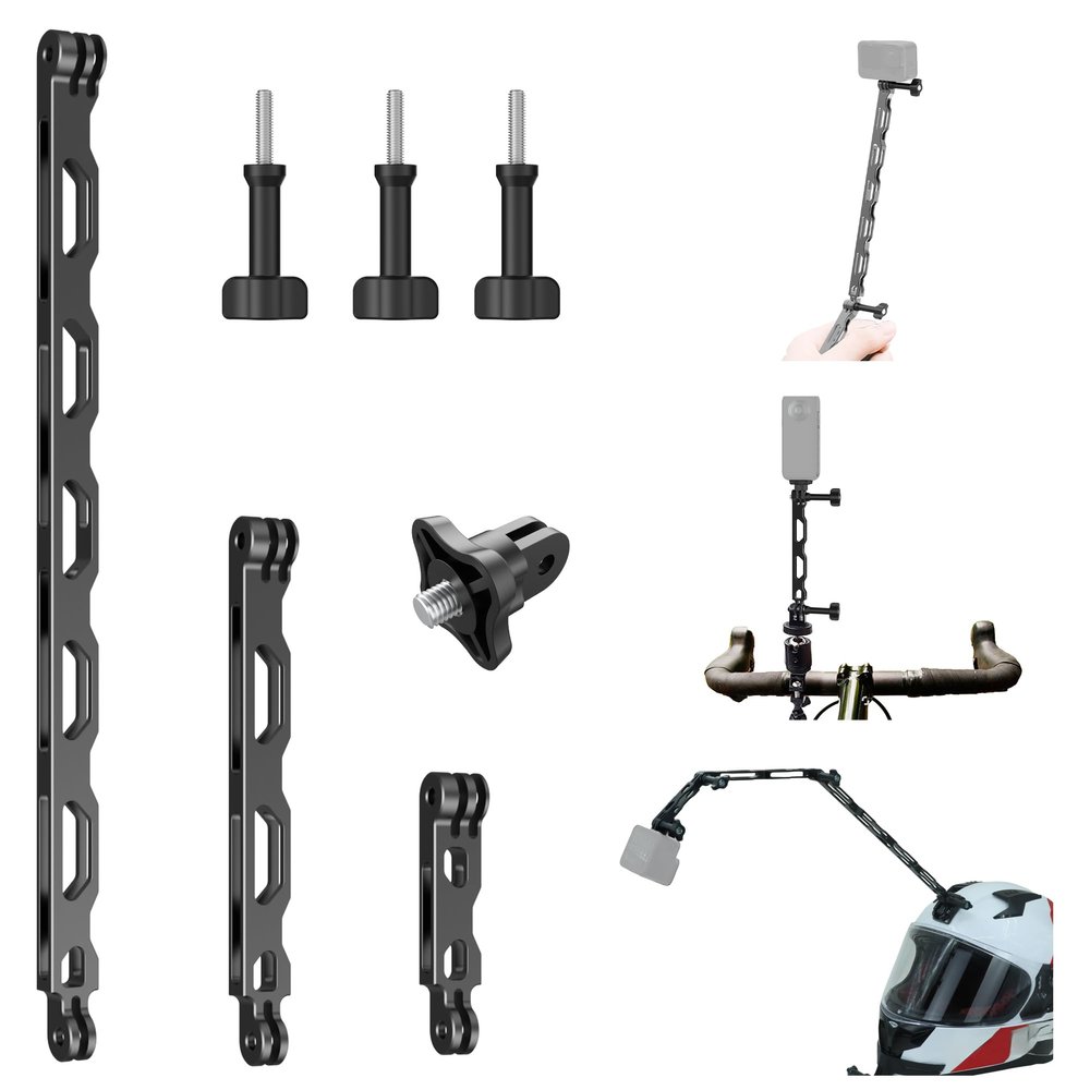 3-in-1 Aluminum Extension Arms for GoPro Hero 13/12/11/10/9/8/7, Universal Extension Bar for Insta360 X5/X4/X3/ONE RS and DJI Action Cameras with Thumb Screws and 1/4 Adapter