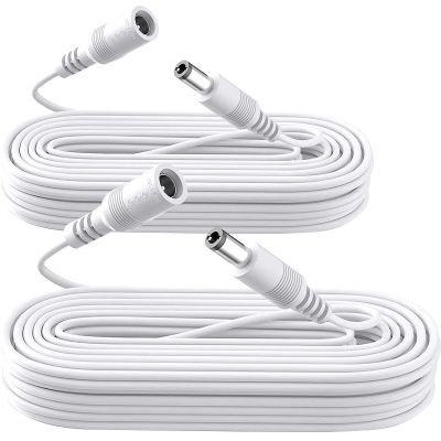 2 Pack 16.4ft 5M DC Power Extension Cable, 2PCS DC 12V Power Adapter Extension Cord 5.5mm x 2.1mm for CCTV Security Camera/Router/LED Strip Light/Printer and More-White