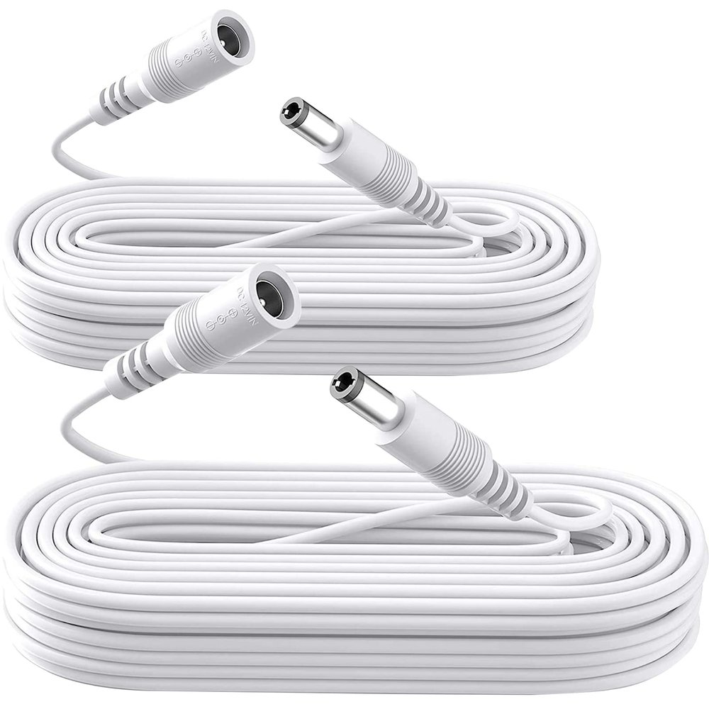 2 Pack 16.4ft 5M DC Power Extension Cable, 2PCS DC 12V Power Adapter Extension Cord 5.5mm x 2.1mm for CCTV Security Camera/Router/LED Strip Light/Printer and More-White