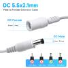 2 Pack 16.4ft 5M DC Power Extension Cable, 2PCS DC 12V Power Adapter Extension Cord 5.5mm x 2.1mm for CCTV Security Camera/Router/LED Strip Light/Printer and More-White view 2