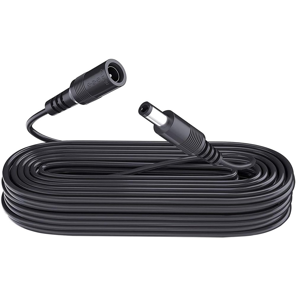 16.4ft 5M DC Power Extension Cable, DC 12V Power Adapter Extension Cord 5.5mm x 2.1mm for CCTV Security Camera/Router/LED Strip Light/Printer and More-Black
