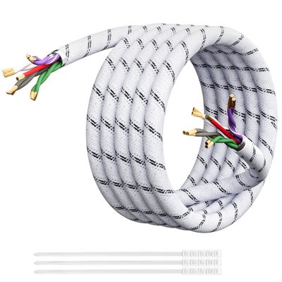 Elecan 18 AWG 9-Conductor Speaker Wire Cable 20 Ft White, 4-Channel Shielded Twisted Pair Stranded Copper Primary Low Voltage Remote Speed Wire,Ultra-Flex&Braided for Trailer Car Marine Audio+15 Ties