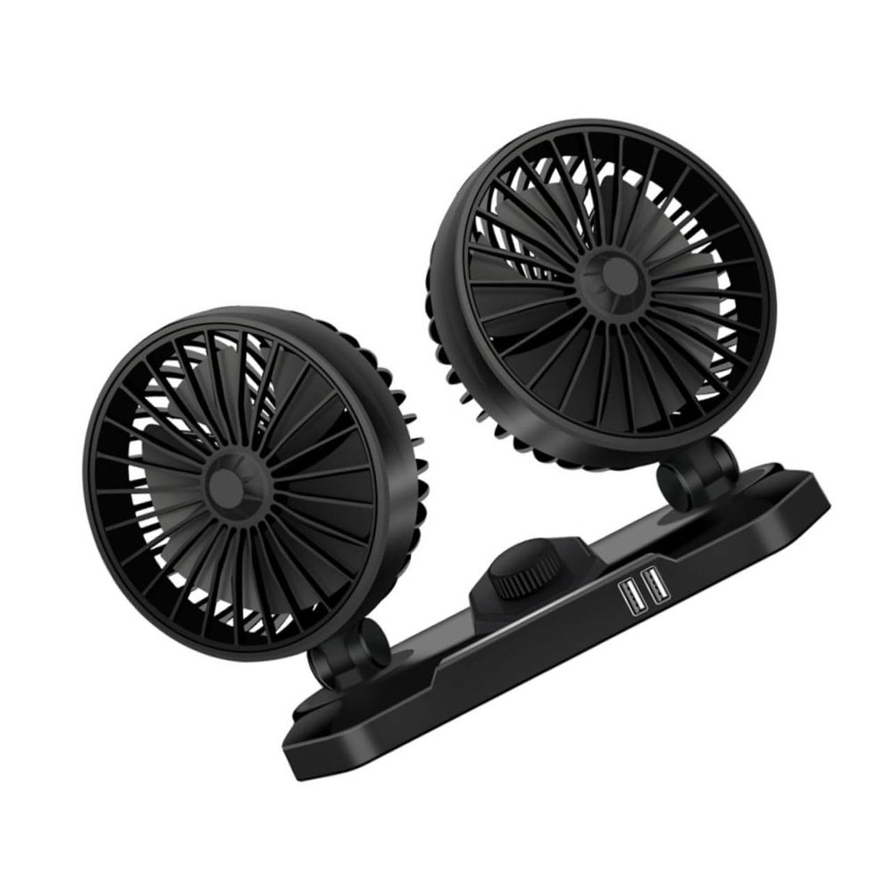 Angoily 12v Usb Vehicle Electric Fan Adjustable Double Cooling Fan for Cars Trucks Rvs and More Compact Lightweight Low Noise Design for