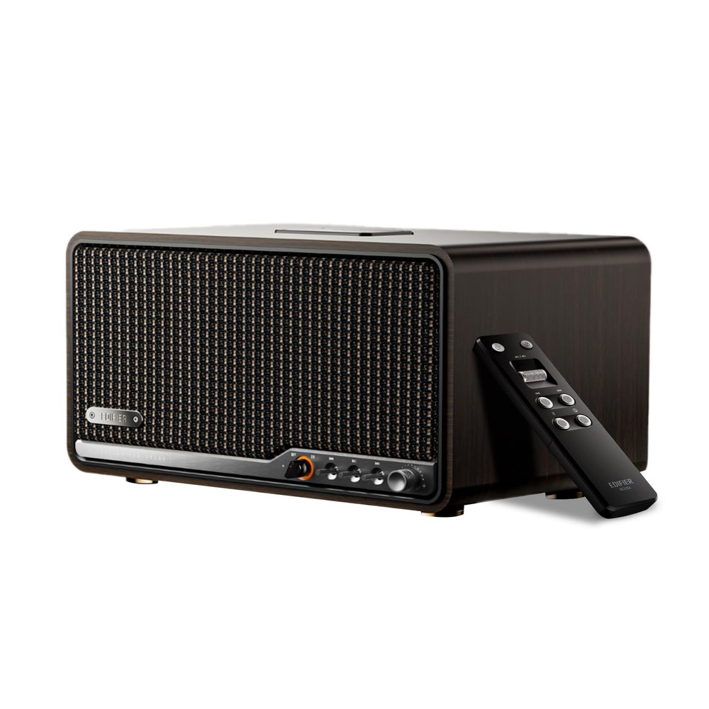 Edifier S300 Hi-Fi Tabletop Speaker, Hi-Res Audio LDAC for Wireless Multi-Room & Stereo Pairing, 80W Power Works with AirPlay 2 Bluetooth 5.4 USB-C AUX Inputs, Retro Design with Remote - Black