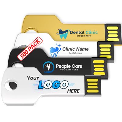 512MB 500Pcs Custom Key Shaped USB 2.0 Flash Drive, Bulk Personalized Metal Thumb Drives, Printing/Engraving Your Logo & Text on Double-Sided Memory Stick for Office/School/Promotions/Photography