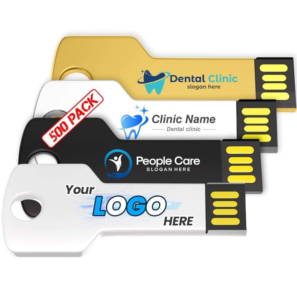 512MB 500Pcs Custom Key Shaped USB 2.0 Flash Drive, Bulk Personalized Metal Thumb Drives, Printing/Engraving Your Logo & Text on Double-Sided Memory Stick for Office/School/Promotions/Photography